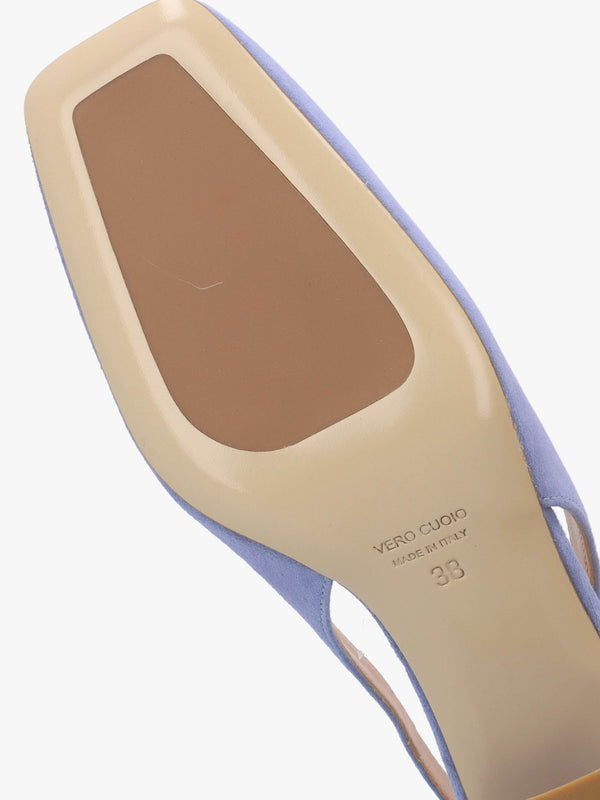 Nessie Blue Suede Block Heel Sling Backs