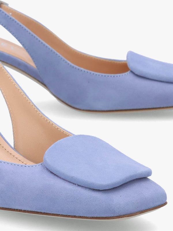 Nessie Blue Suede Block Heel Sling Backs