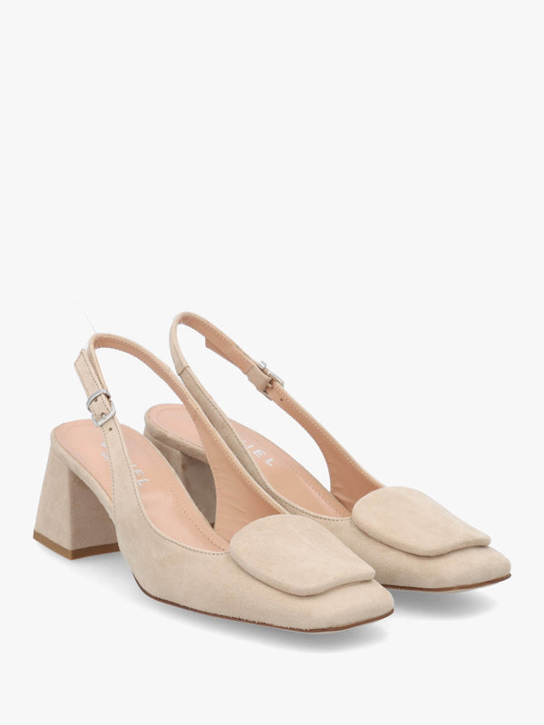 Nessie Beige Suede Block Heel Sling Backs