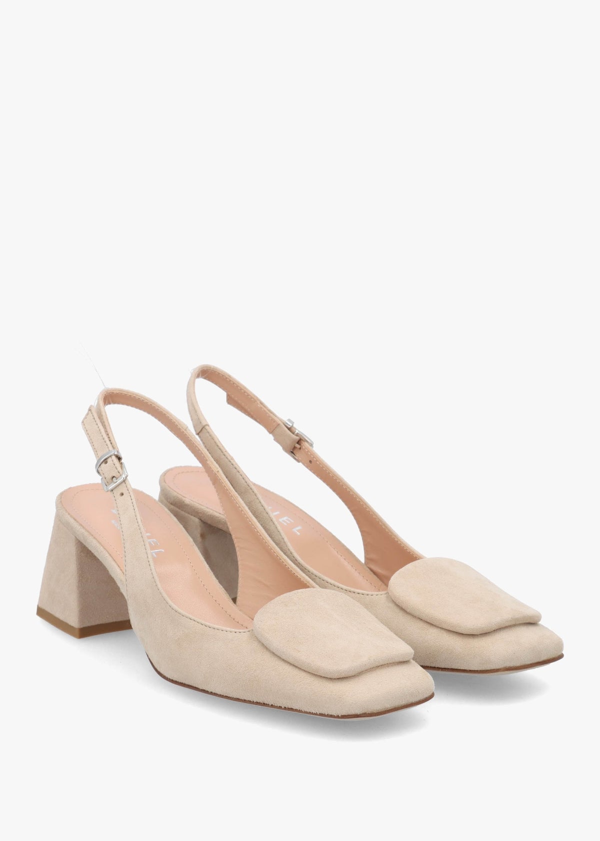 Nessie Beige Suede Block Heel Sling Backs