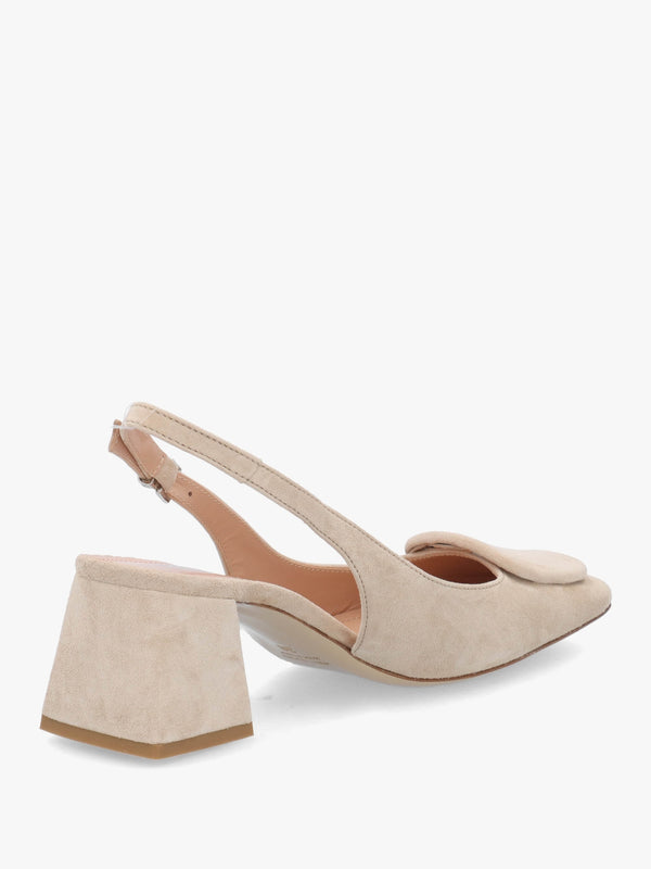 Nessie Beige Suede Block Heel Sling Backs