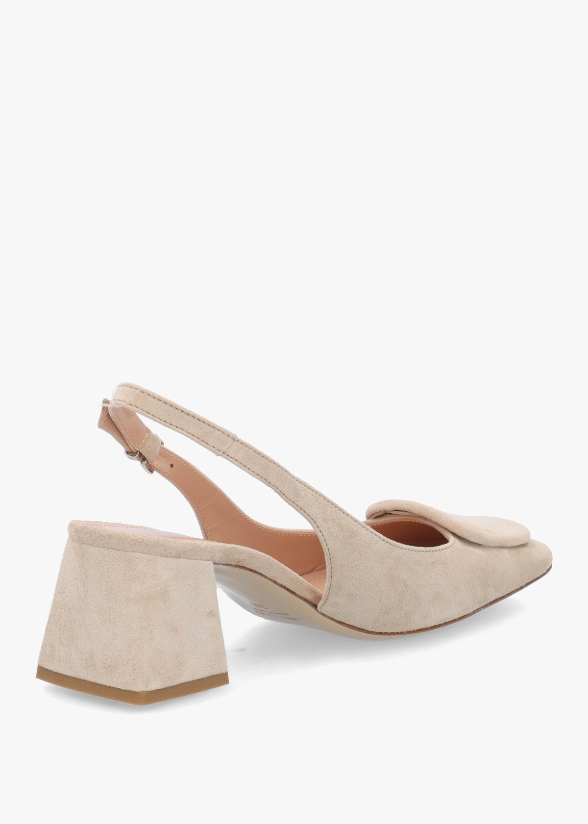 Nessie Beige Suede Block Heel Sling Backs