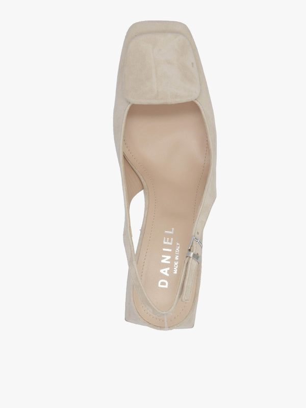 Nessie Beige Suede Block Heel Sling Backs