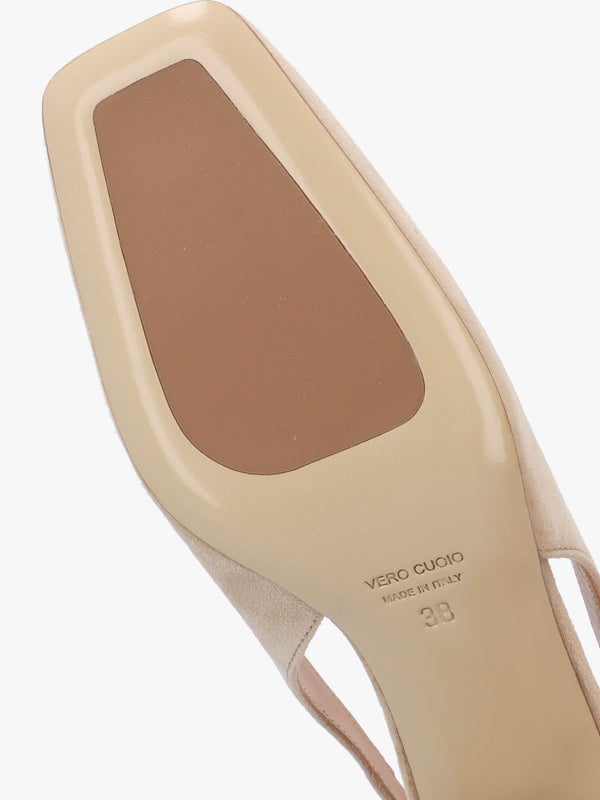 Nessie Beige Suede Block Heel Sling Backs
