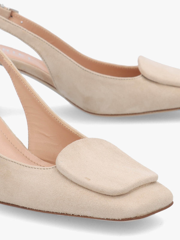 Nessie Beige Suede Block Heel Sling Backs