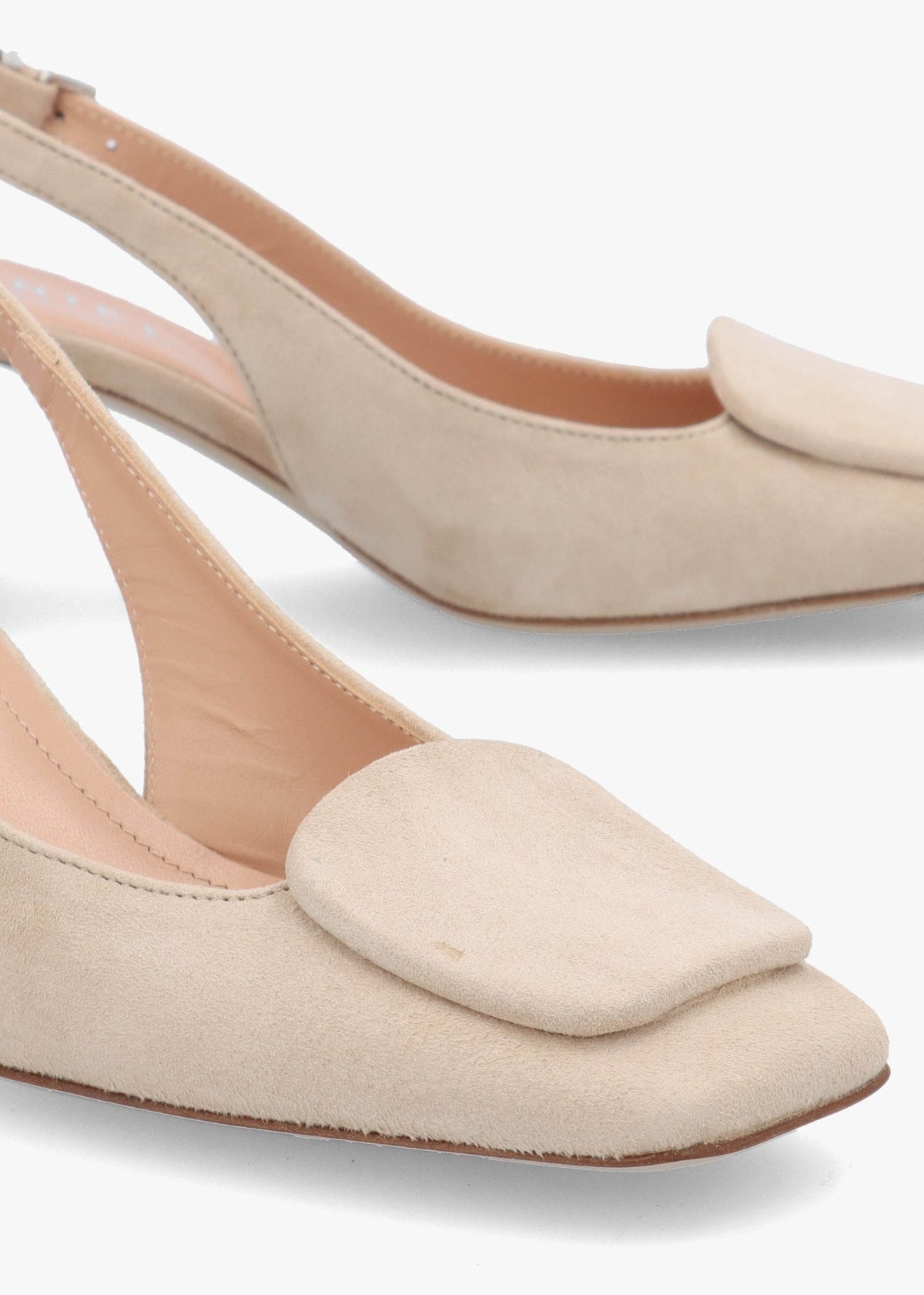 Nessie Beige Suede Block Heel Sling Backs