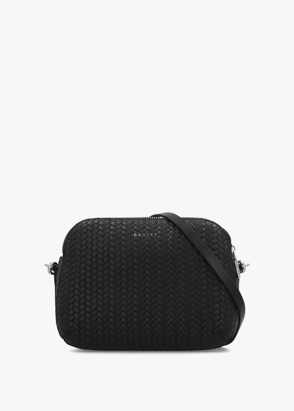 Dukes Place Weave Medium Top Zip Black Leather Cross-Body Bag