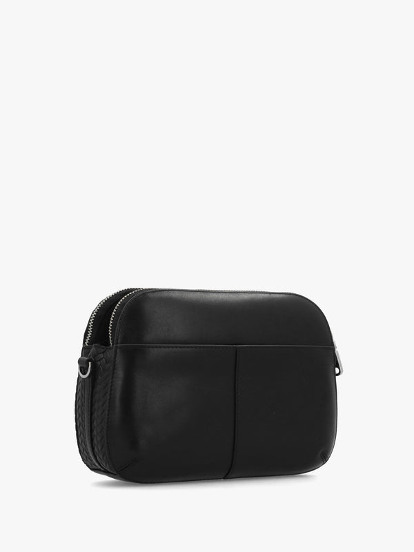 Dukes Place Weave Medium Top Zip Black Leather Cross-Body Bag