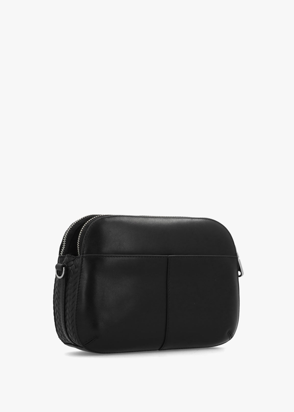 Dukes Place Weave Medium Top Zip Black Leather Cross-Body Bag
