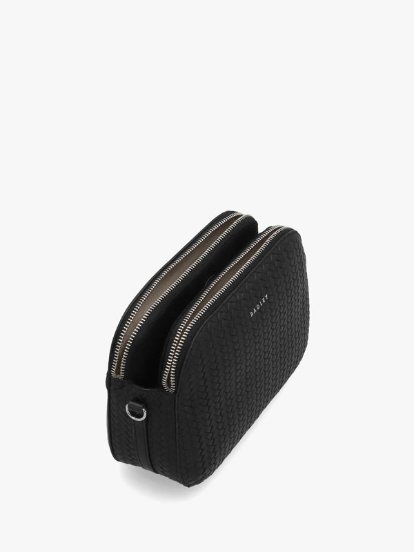 Dukes Place Weave Medium Top Zip Black Leather Cross-Body Bag