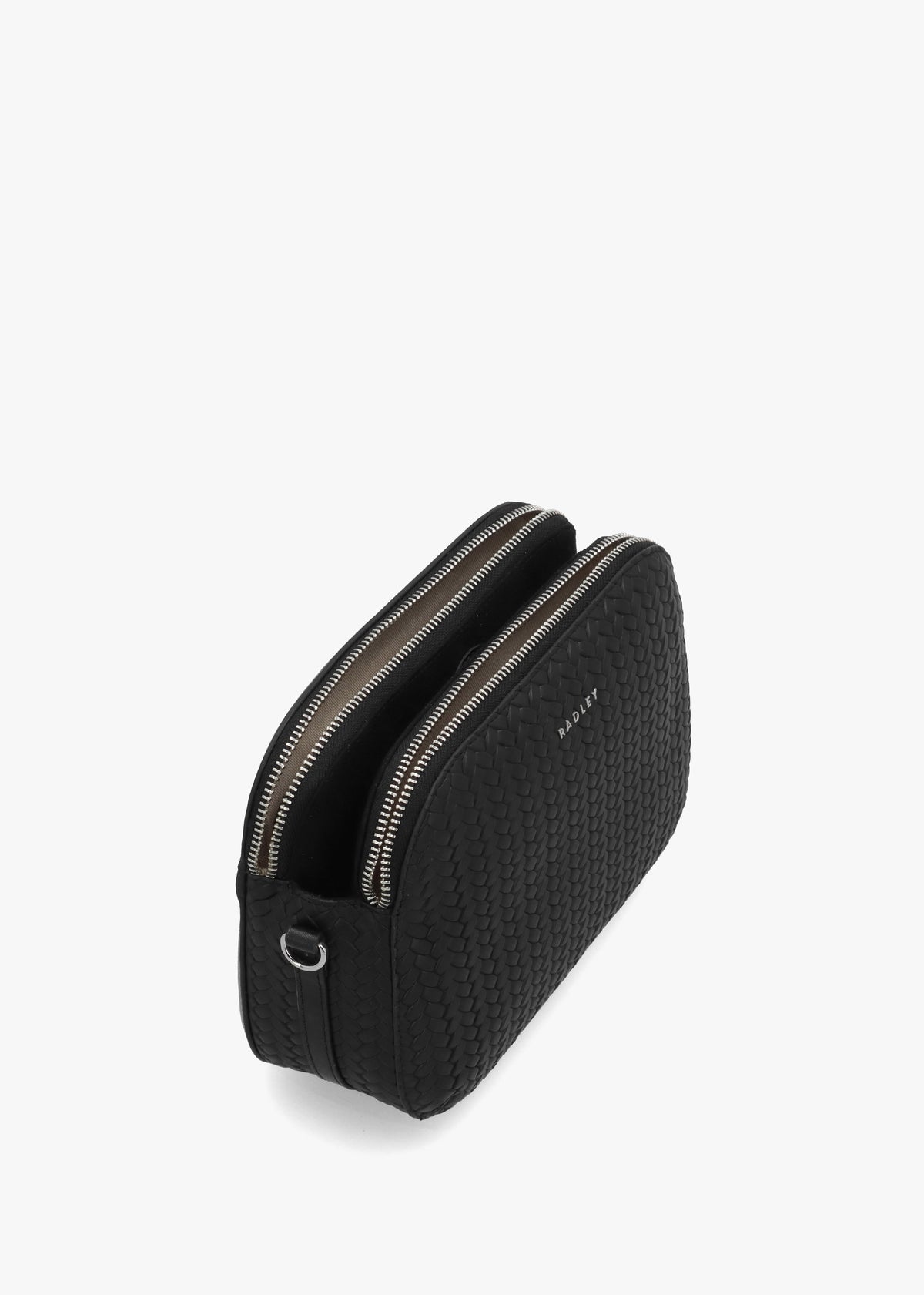 Dukes Place Weave Medium Top Zip Black Leather Cross-Body Bag