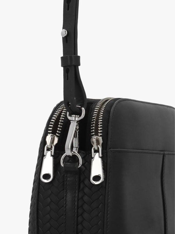 Dukes Place Weave Medium Top Zip Black Leather Cross-Body Bag