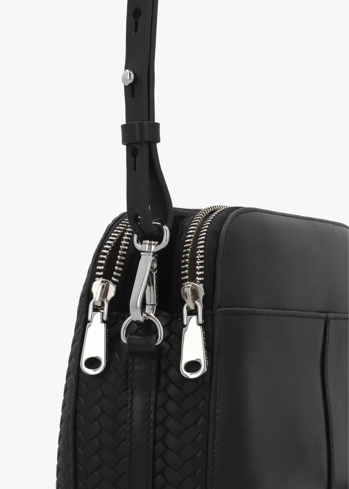 Dukes Place Weave Medium Top Zip Black Leather Cross-Body Bag