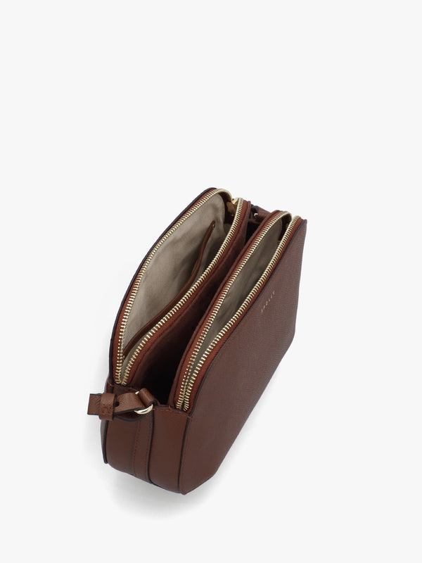 Dukes Place Medium Top Zip Chocolate Leather Cross-Body Bag