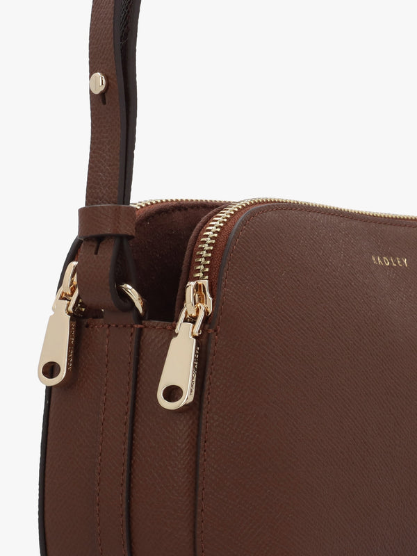 Dukes Place Medium Top Zip Chocolate Leather Cross-Body Bag