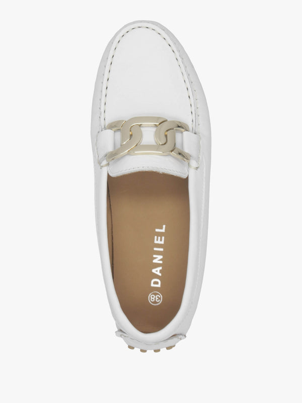Privey White Leather Moccasin Loafers