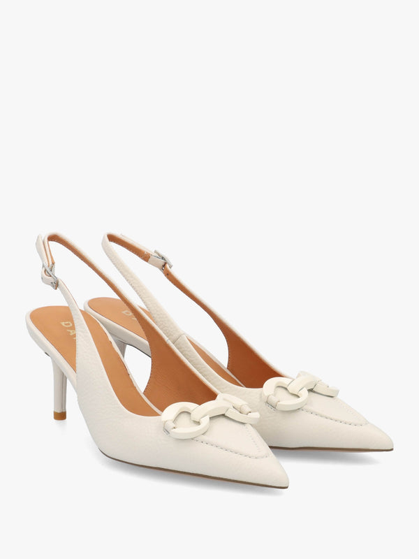 Eppie White Leather Mid Heel Sling Back Shoes
