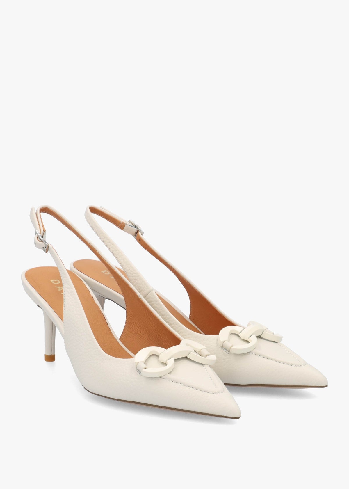Eppie White Leather Mid Heel Sling Back Shoes