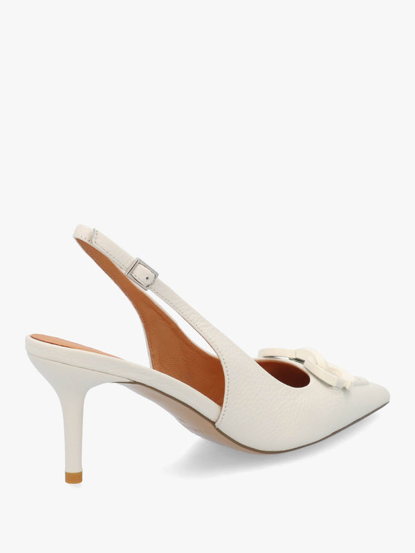 Eppie White Leather Mid Heel Sling Back Shoes