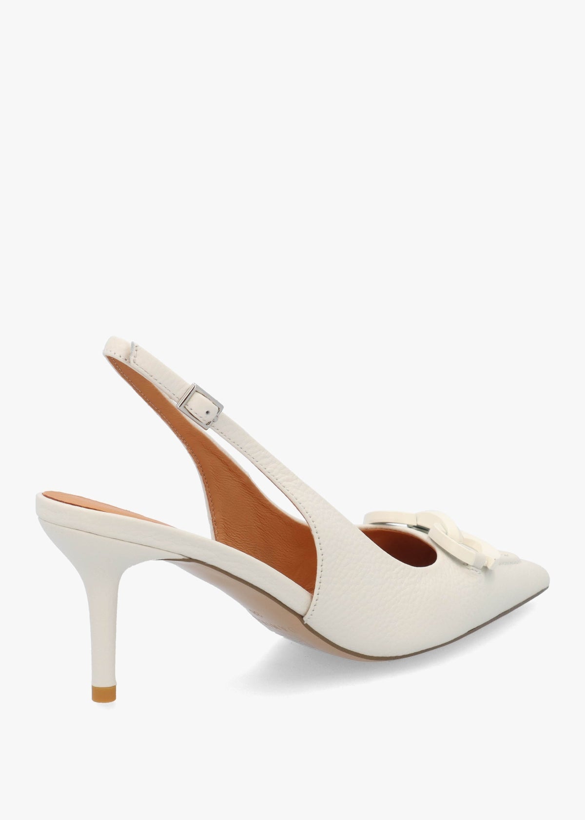 Eppie White Leather Mid Heel Sling Back Shoes