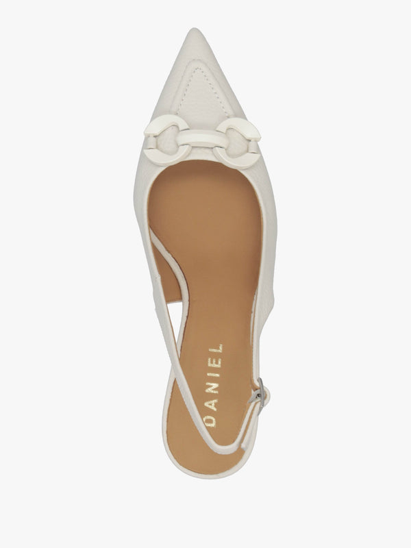 Eppie White Leather Mid Heel Sling Back Shoes