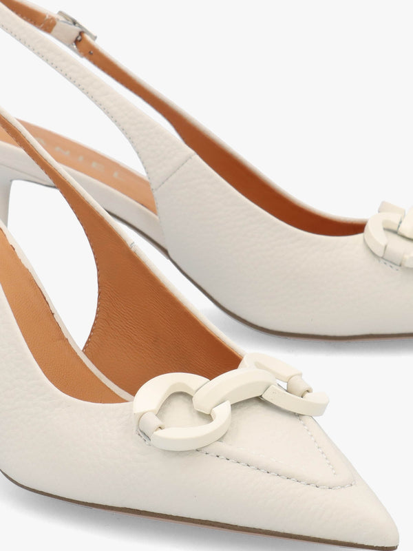 Eppie White Leather Mid Heel Sling Back Shoes