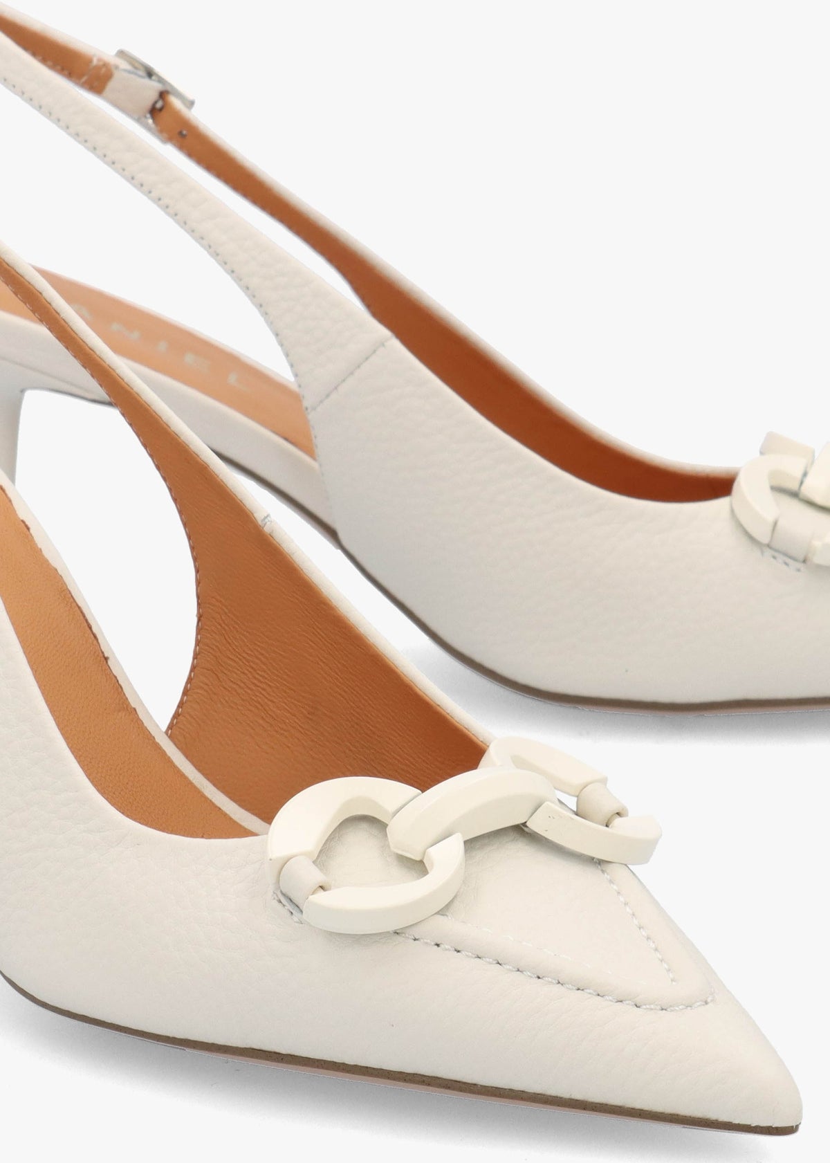 Eppie White Leather Mid Heel Sling Back Shoes