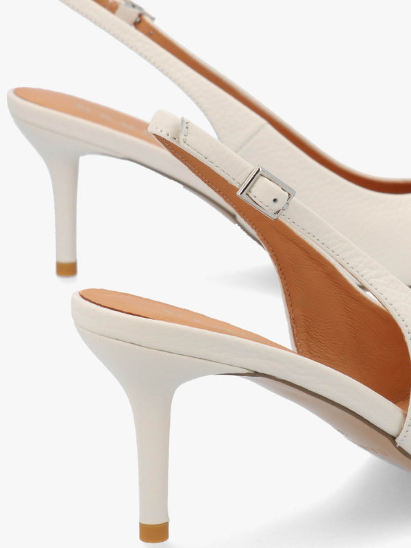 Eppie White Leather Mid Heel Sling Back Shoes