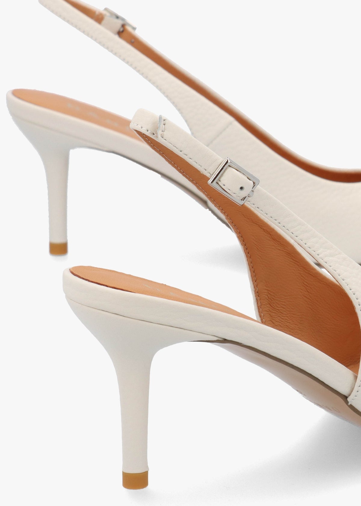 Eppie White Leather Mid Heel Sling Back Shoes