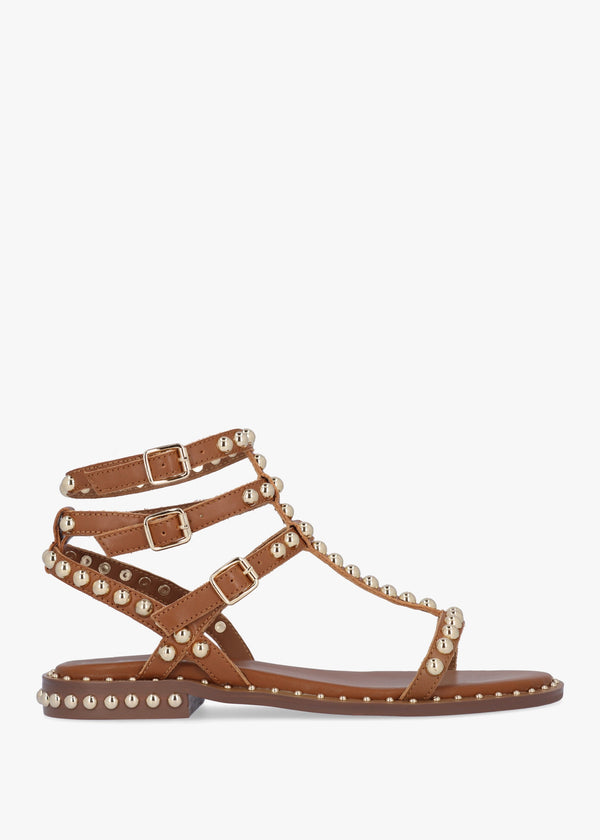 Eternal Tan Leather Studded Gladiator Sandals