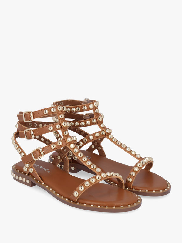 Eternal Tan Leather Studded Gladiator Sandals