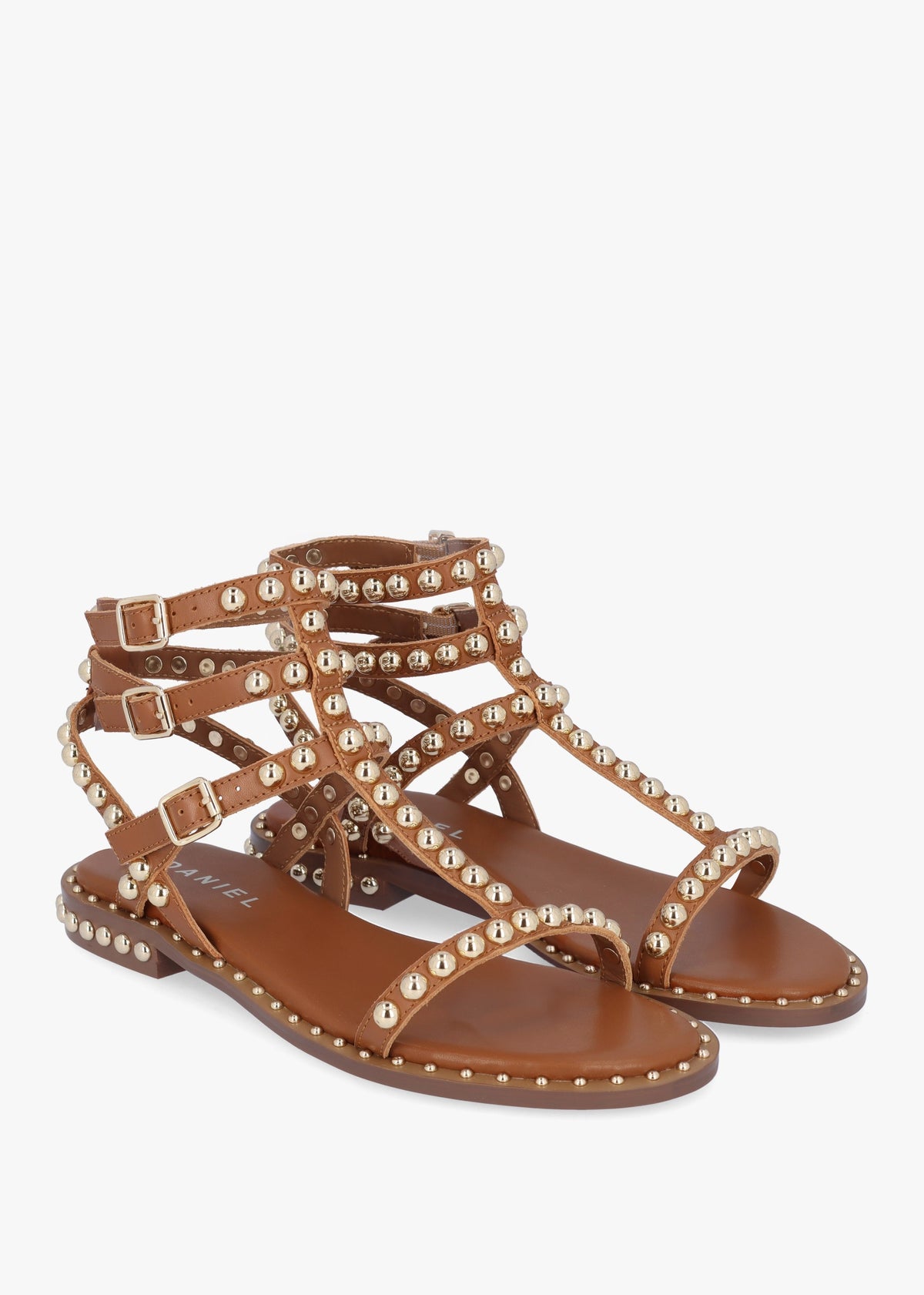 Eternal Tan Leather Studded Gladiator Sandals