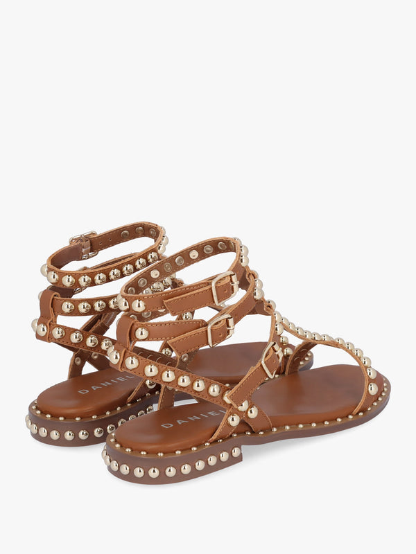 Eternal Tan Leather Studded Gladiator Sandals