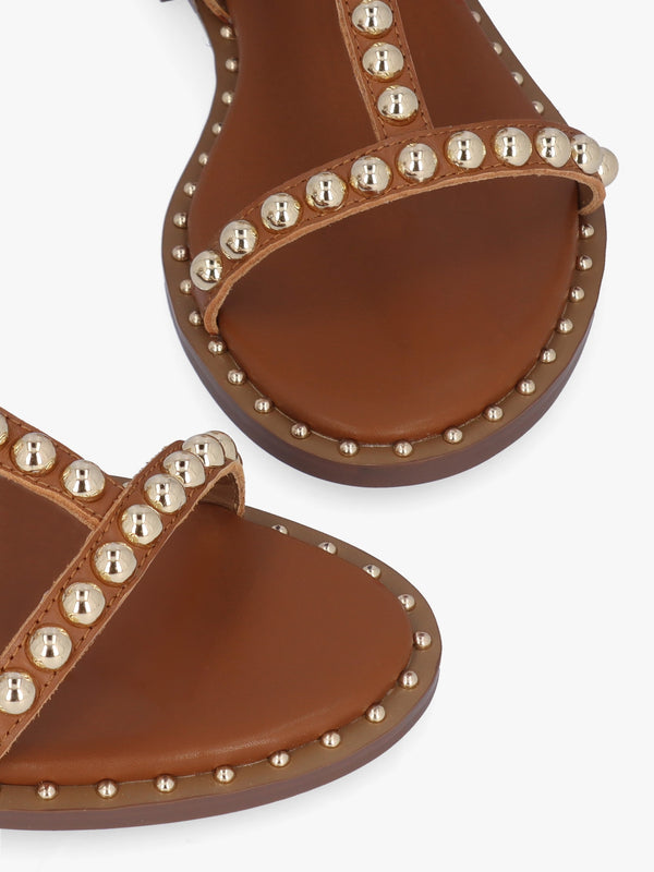 Eternal Tan Leather Studded Gladiator Sandals