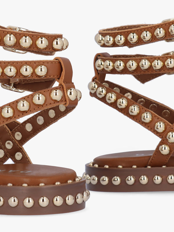 Eternal Tan Leather Studded Gladiator Sandals