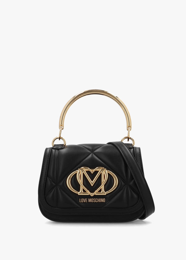 Quilted Nero Embossed Top Handle Shoulder Bag