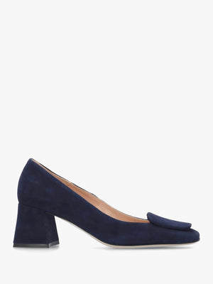 Nessie Navy Suede Block Heel Court Shoes