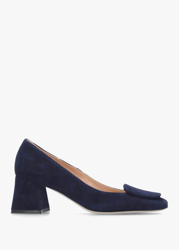 Nessie Navy Suede Block Heel Court Shoes