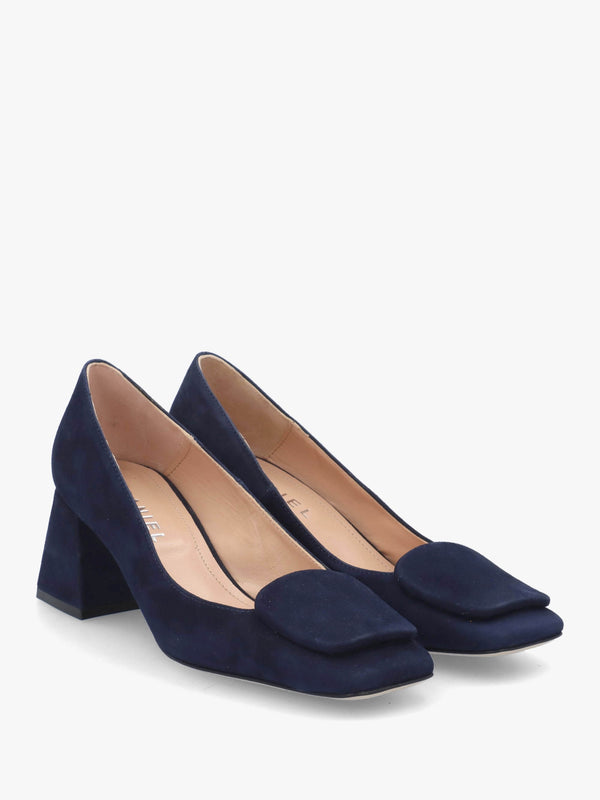 Nessie Navy Suede Block Heel Court Shoes