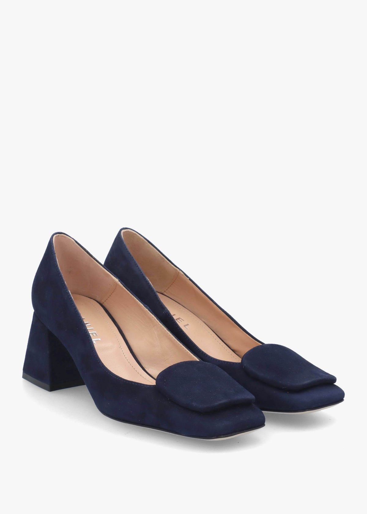 Nessie Navy Suede Block Heel Court Shoes