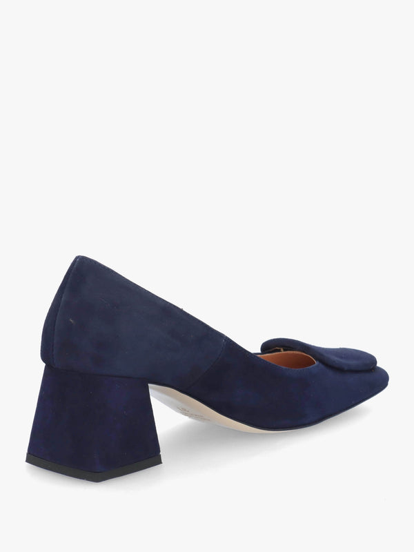 Nessie Navy Suede Block Heel Court Shoes