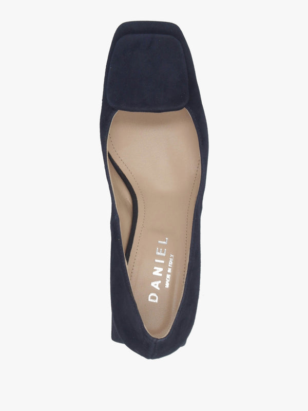 Nessie Navy Suede Block Heel Court Shoes