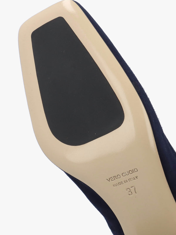 Nessie Navy Suede Block Heel Court Shoes