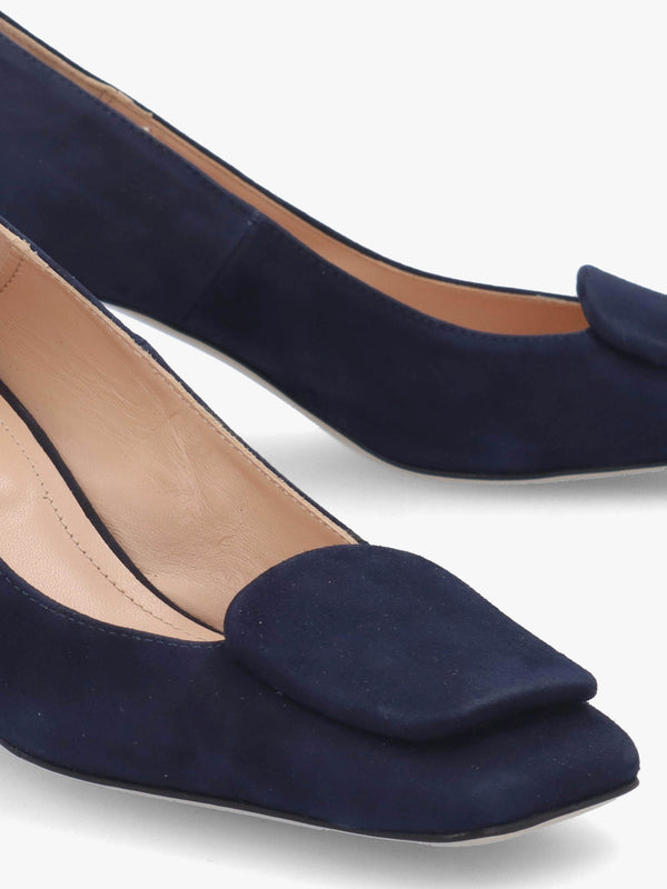 Nessie Navy Suede Block Heel Court Shoes