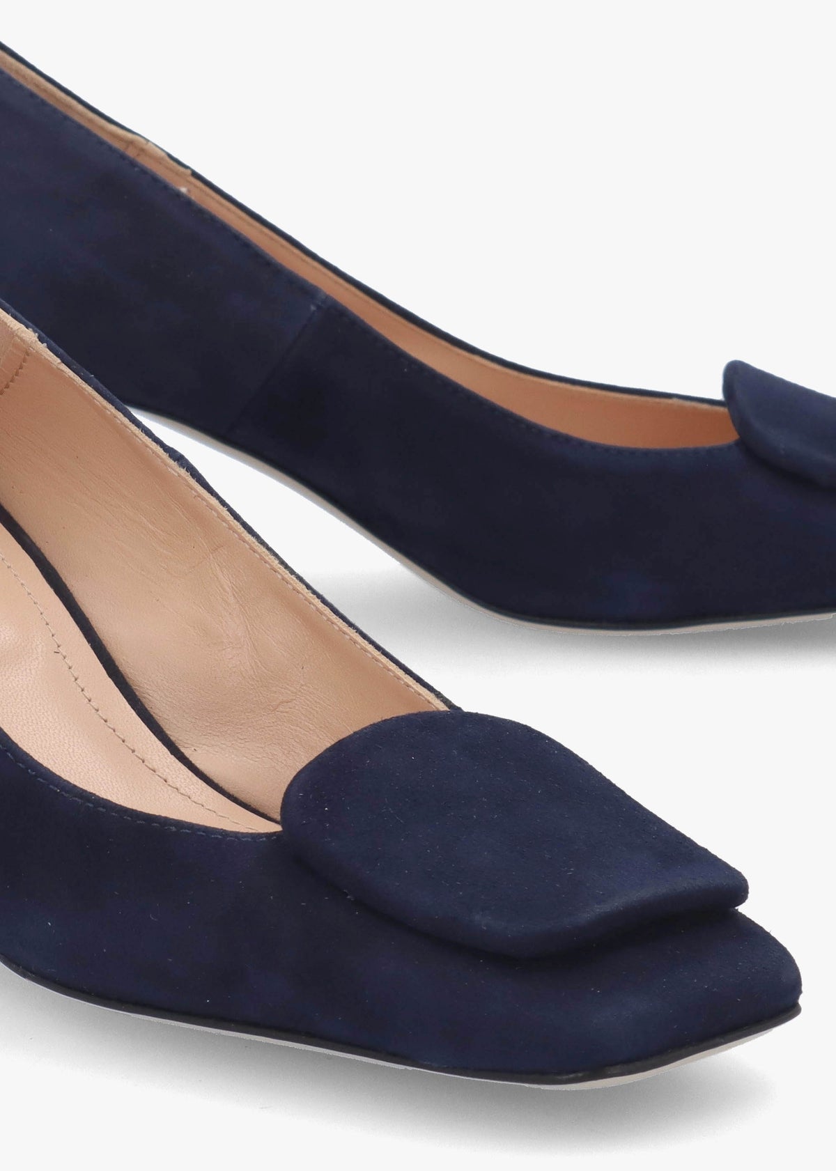 Nessie Navy Suede Block Heel Court Shoes