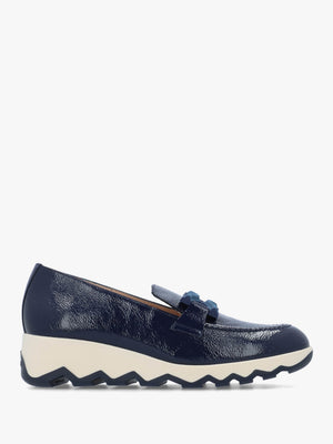 Simon Navy Patent Leather Low Wedge Loafers