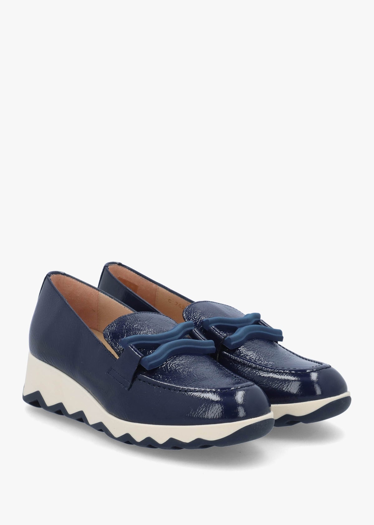 Simon Navy Patent Leather Low Wedge Loafers