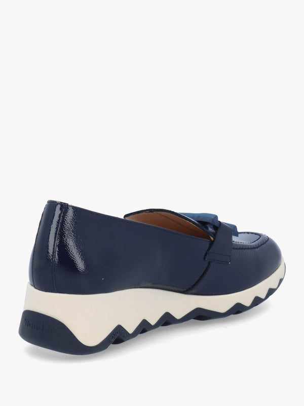 Simon Navy Patent Leather Low Wedge Loafers