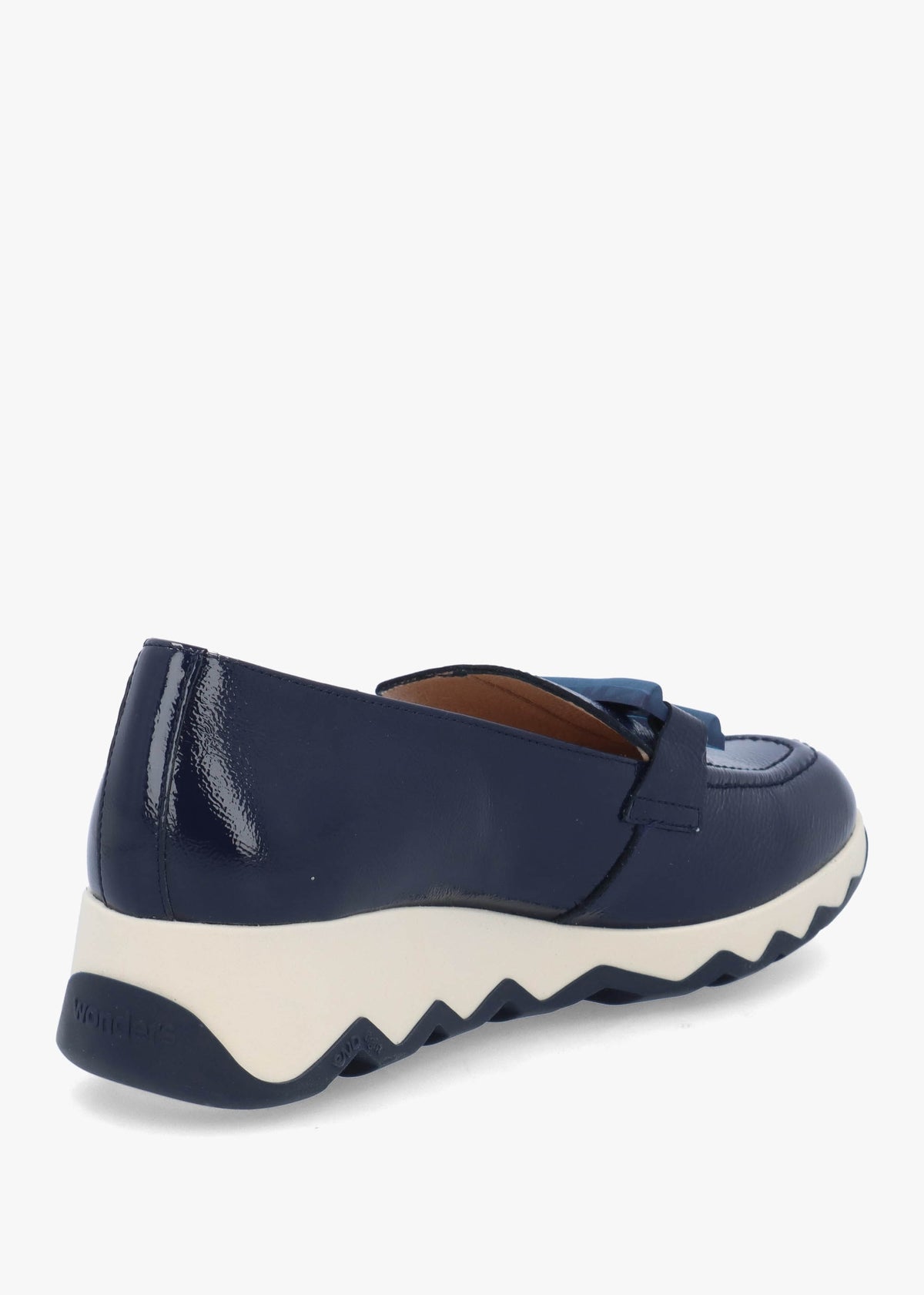 Simon Navy Patent Leather Low Wedge Loafers