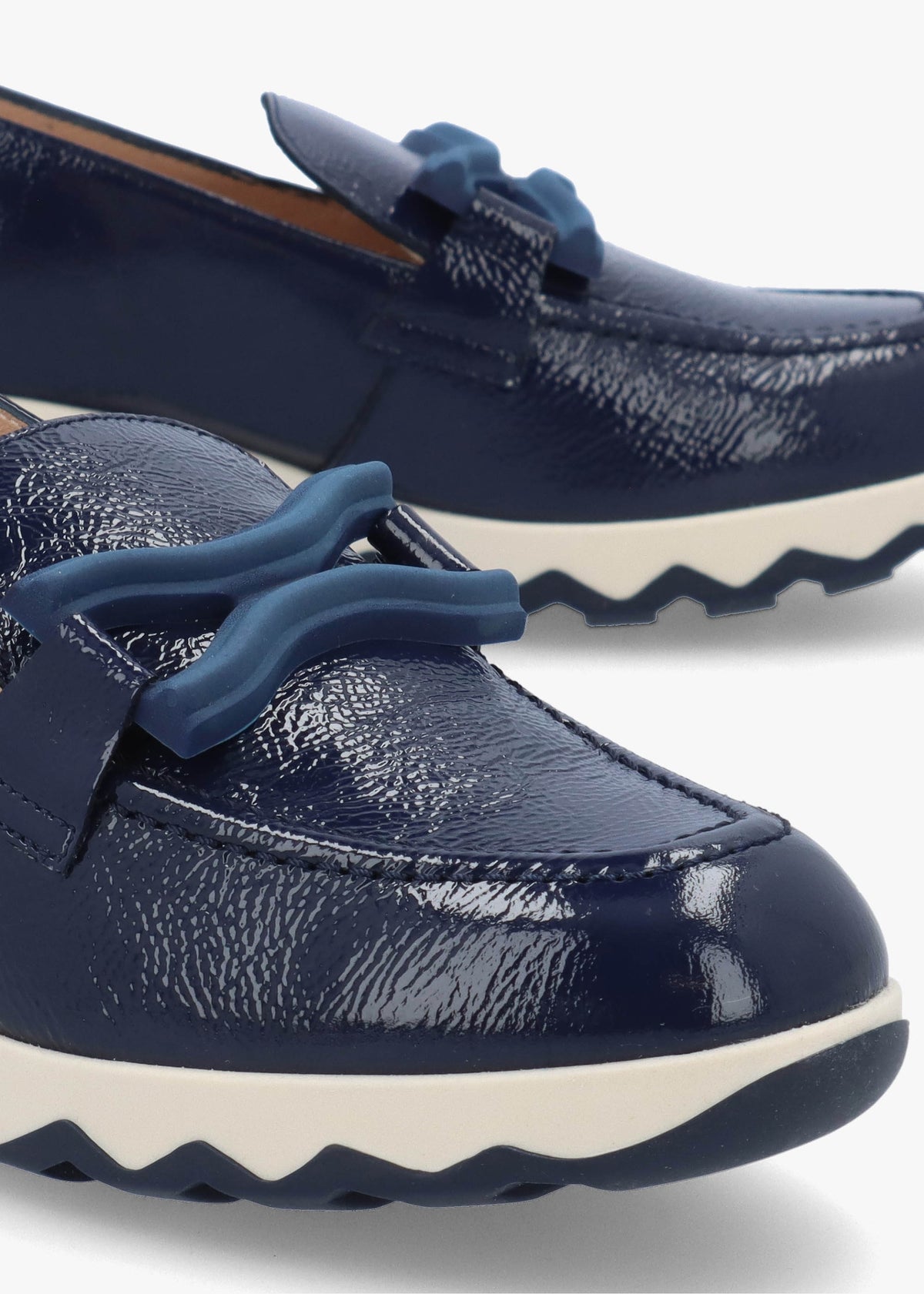 Simon Navy Patent Leather Low Wedge Loafers